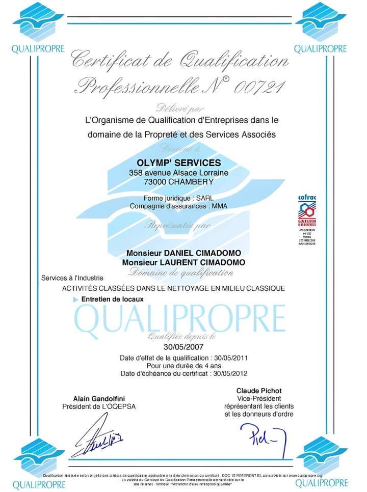 Certificat de qualification professionnelle Neydens